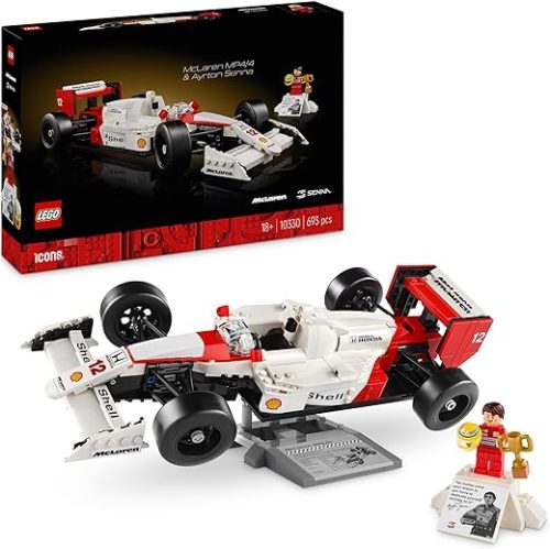 LEGO Icons McLaren MP4/4 & Ayrton Senna Vehicle Set, F1 Race Car Model kit for Adults to Build with Race Driver Minifigure, Home and Office Décor, Birthday Gifts for Men, Women,…